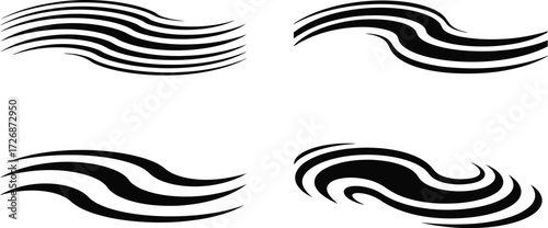 Four black wave line vectors with unique designs