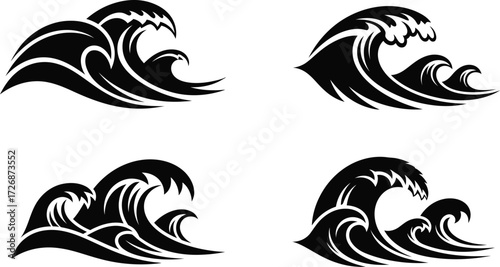 Four black waves in minimalist style