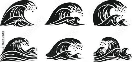 Black wave illustration set with ocean designs