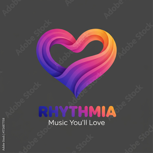 A logo for a music streaming service that visualizes soundwaves forming a heart to represent a love of music. Vibrant gradient