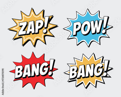 Colorful comic book zap pow bang sound effect speech bubble design
