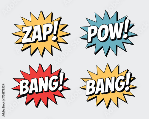 Colorful comic book zap pow bang sound effect speech bubble design