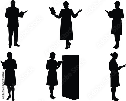 A collection of professional male carpenter silhouettes sawing wood on workbenches, a graphic illustration of manual labor.