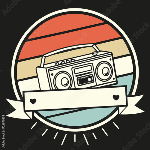 retro radio, vector illustration in retro style, vintage label, badge