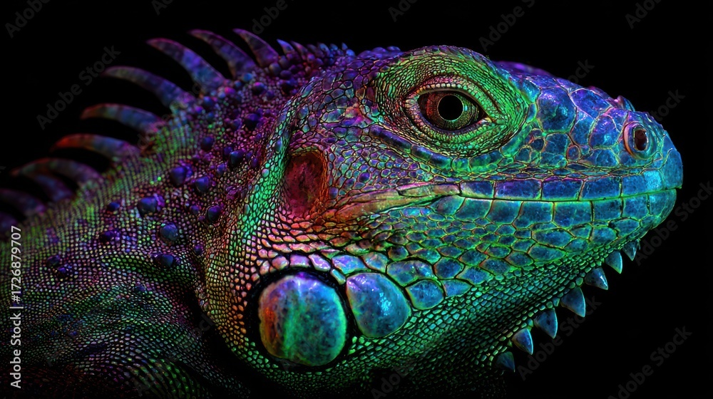 Fototapeta premium Iguana Head Close-Up with Multicolored Scales