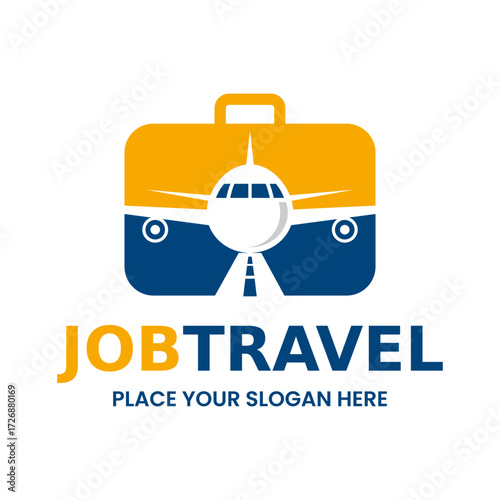 Business travel logo combining a professional briefcase with an airplane. Perfect for corporate travel agencies, executive transport services, or work trip planners.