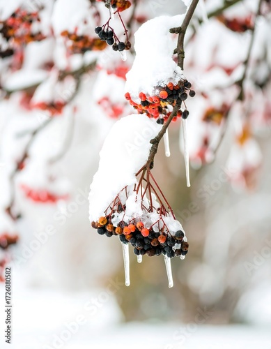 Winter berries covered in snow