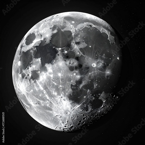 Detailed grayscale image of a waxing gibbous moon