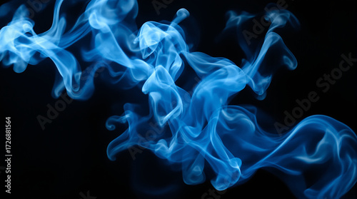 Abstract Blue Smoke on Black Background: Ethereal Wisps, Vaporous Texture, Artistic Photography, Dark & Moody, High Resolution Image