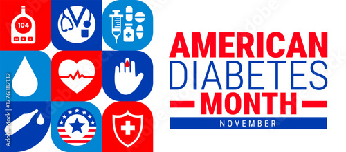 american diabetes month Geometric shape pattern background, banner, card or poster design template is observed every year during November, to raise awareness about the mission.