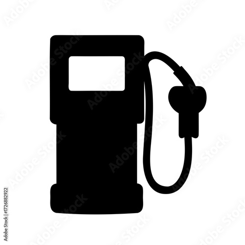 Stylized black silhouette depiction of a classic gasoline pump design on white