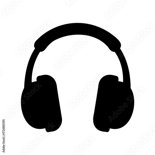 Headphones silhouette for music listening, audio entertainment and digital communication use