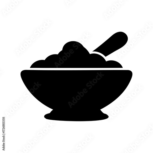Silhouette illustration of a bowl with contents and a spoon, isolated on white
