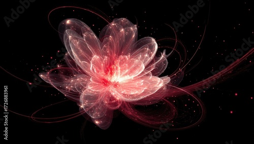 Abstract glowing red flower on black background