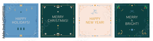 Merry Christmas and Happy New Year, winter holiday greeting card designs set....