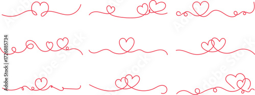 Heart shaped line, outline, simple icon, love symbol, border, wedding, romance, valentine, isolated shape, continuous vector, elegant graphic design