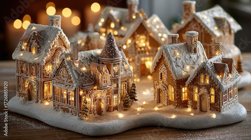 Delightful Whimsical Gingerbread Village with Exquisitely Decorated Houses Celebrating the Magic of the Holiday Season