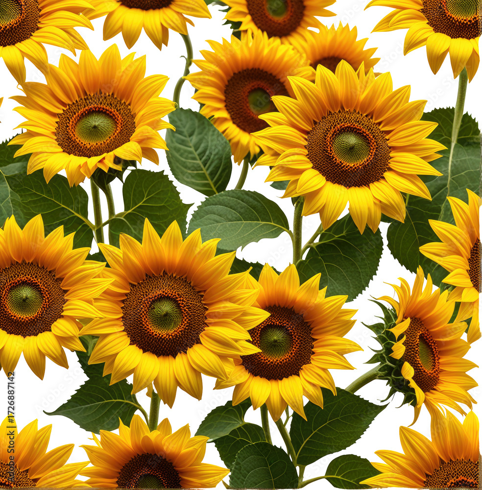 Obraz premium Vibrant Sunflowers Field, Summer Bloom, Background Black, Fabric Design