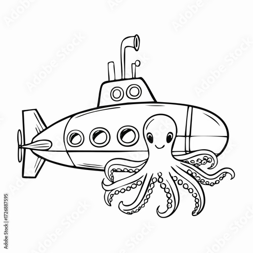 Underwater Friends An Octopus and a Submarine Adventure Illustration