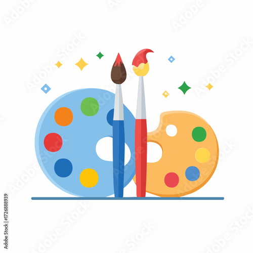 Artistic Tools Brushes and Palette Representing Creativity and Painting, Perfect for Creative Projects