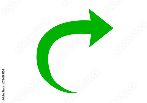 Green curve arrows icon. Green arrow curve direction vector. Curved arrow sign, 3D green arrow icon for a circular recycle business concept symbol design