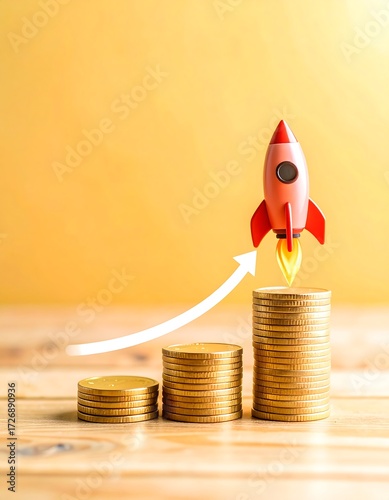 Rocket launching from stacks of coins