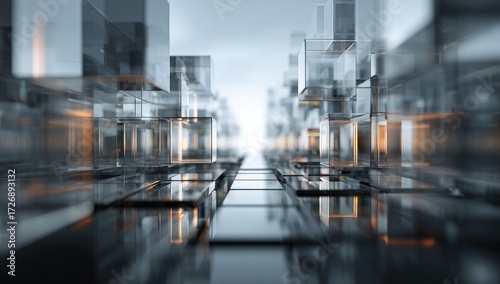 Abstract city of translucent cubes, futuristic