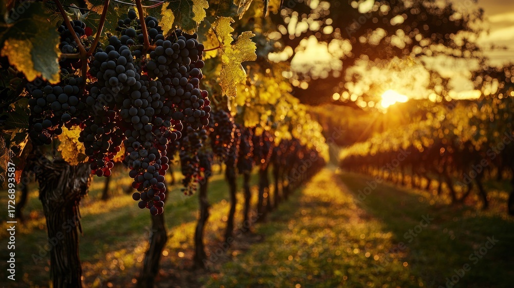 Naklejka premium Vineyards at sunset