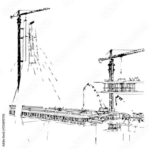 Construction Site with Cranes An Architectural Drawing