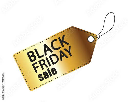 Black Friday sales tag isolated on white background. EPS 10 vector.  Black friday design, sale, discount, november, advertising, marketing price tag. Clothes, furnishings, cars, food sale. Gold.