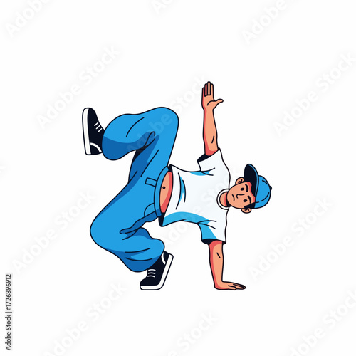 2D flat vector illustration of teenage character 2D flat vector illustration of teenage character breakdancing on street with one hand freeze pose
