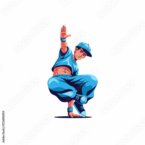 2D flat vector illustration of teenage character 2D flat vector illustration of teenage character breakdancing on street with one hand freeze pose