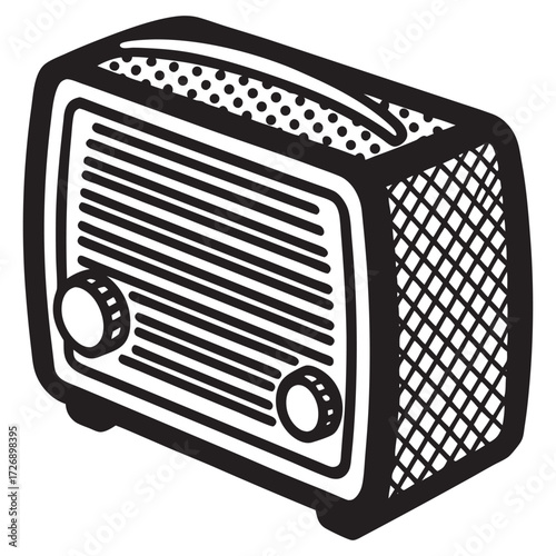 Retro tabletop radio with rounded edges vintage electronics design for advertising and banners