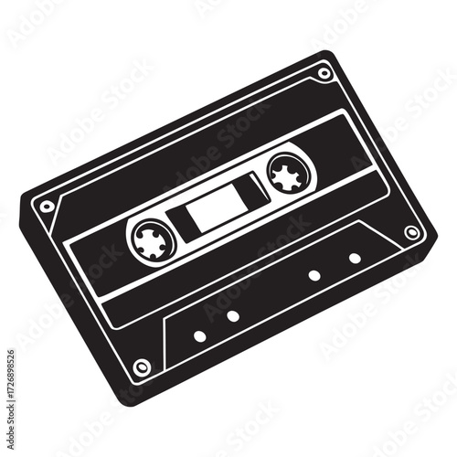 Vintage cassette tape with visible magnetic reels nostalgic audio recording media design