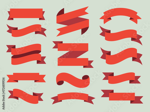 Collection of red ribbons and banners vector illustration scalable eps silhouette vector illustration white background