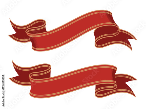 Elegant red ribbons with golden trim vector illustration for decorative purposes silhouette vector illustration white background