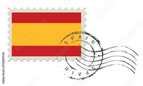 Postage stamp Spain. Rubber postal stamp. Vintage vector illustration in grunge style.