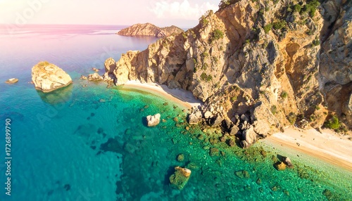 Stunning coastal scenery, turquoise water, rocky shore