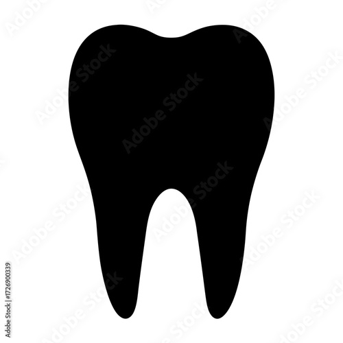 Black Tooth Silhouette on White Background Illustrating Dental Health and Care