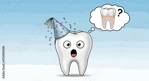 Dental care illustrated with cute teeth characters in cartoon style, providing a dental checkup, as well as surgery. The dental care from a friendly dentist with tooth problems,