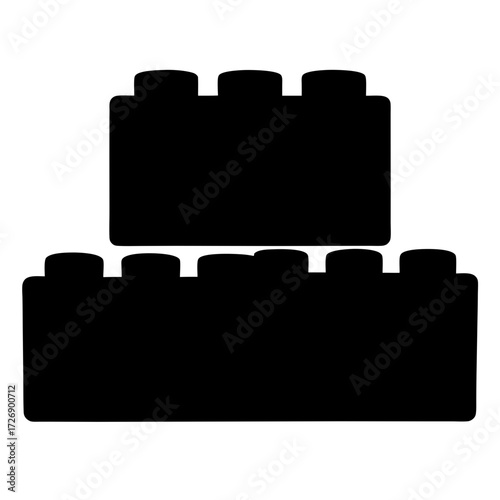 Two interlocking black building blocks, stacked vertically against a white background
