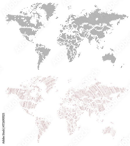 A mega set of dotted world map in geometric circle pattern style. A creative circle style dotted vector world map in geometric dot pattern style. Unique dot art in vector circle of the world