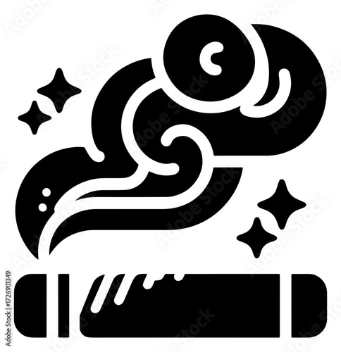 Mystical wand emitting swirling smoke and sparkles, invoking magic, mystery and enchantment