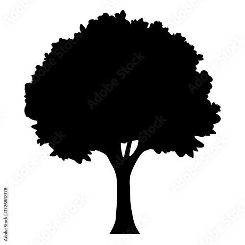 Black silhouette of a lush tree with a thick foliage canopy