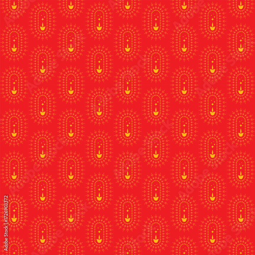 Bright red Repeating Pattern With Yellow Flame Motifs For Wallpaper, Textile and Background Design