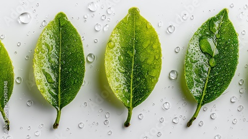 Fresh green leaves with water drops