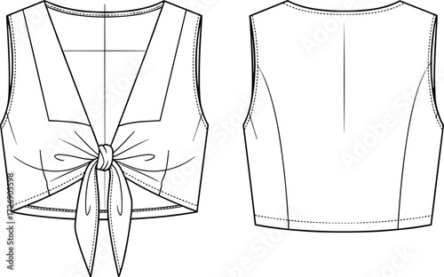 Chic Tiered Ruffle Midi Dress Technical Fashion Sketch A-Line Spaghetti Strap Vector CAD Flat Front Back View Template Apparel