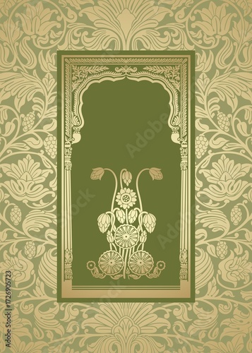water lily, wedding card design, royal India	