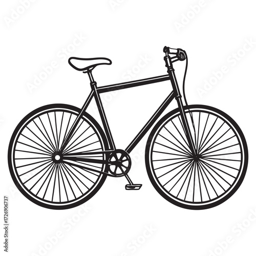 Classic single speed bicycle illustration with a distinctive curved handlebar design