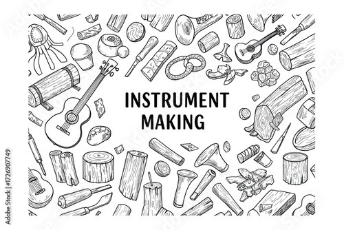 Crafting musical instruments a creative workshop on instrument making artisan sketch engaging environment. Vector illustration